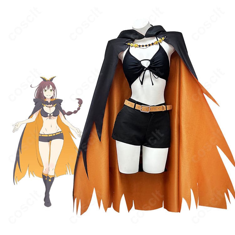『Re:ゼロから始める異世界生活』シャウラの黒×オレンジマント付きコスプレ衣装を着用した全身イメージ