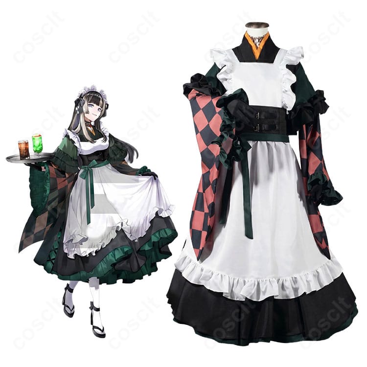 ホロライブプロダクション 儒烏風亭らでん メイド服コスプレ衣装の人物着用イメージと全身コーディネート