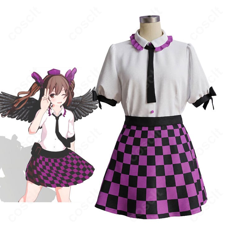 東方Projectの姫海棠はたてキャラクターイメージと紫色の制服風コスプレ衣装セット