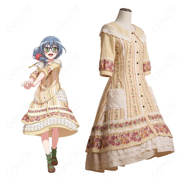 BanG Dream! ガールズバンドパーティ!朝日六花(ロック)通常衣装Ver.を着用したキャラクターイメージと花柄レースワンピース