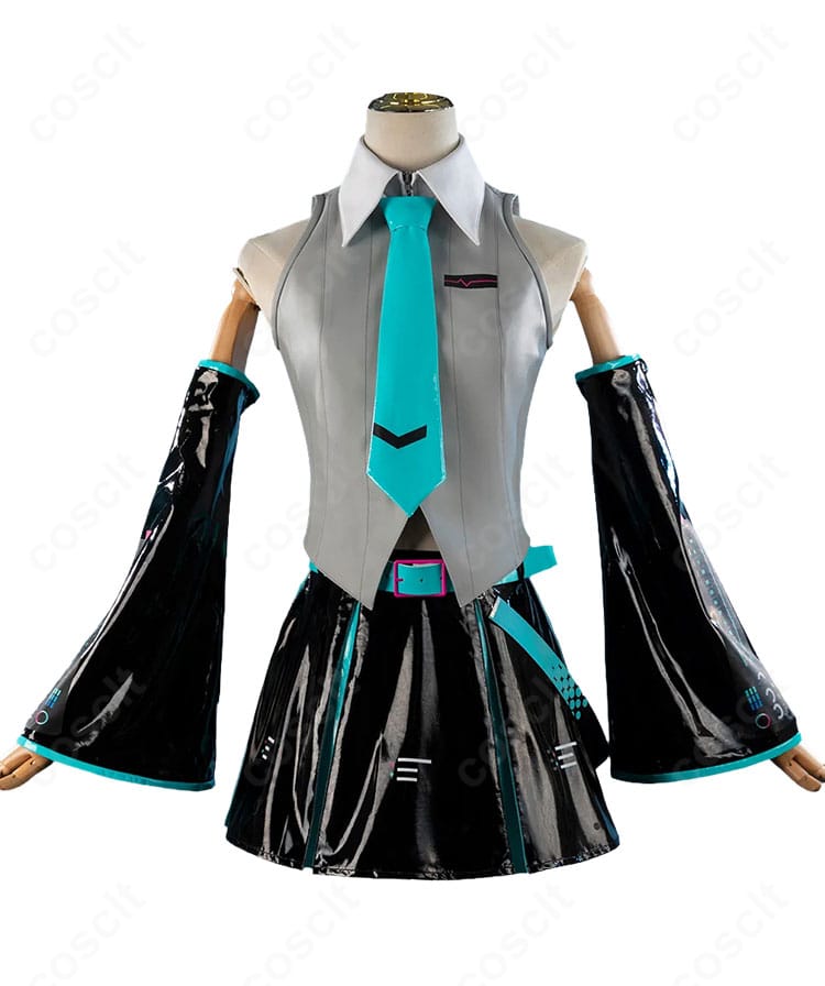 初音ミク V6 パッケージビジュアルVer.コスプレ衣装の正面全体図、トップスとスカートのデザイン