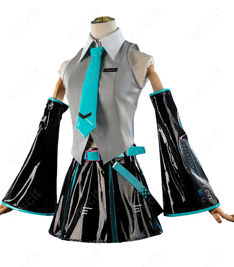 初音ミク V6 パッケージビジュアルVer.コスプレ衣装の側面図、アームカバーとスカートのシルエット