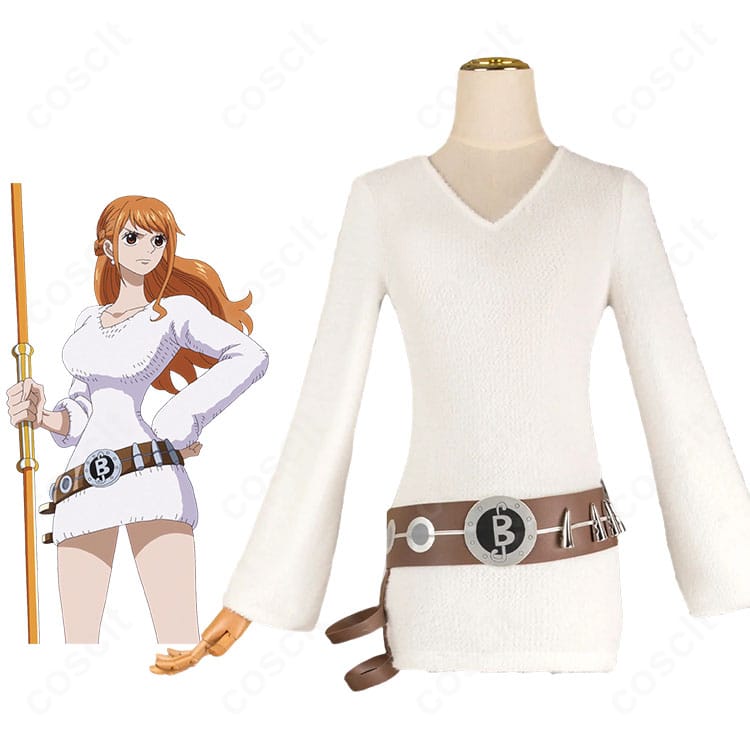ONE PIECE ナミの白い長袖ミニワンピースとベルトを着用したキャラクターイメージ画像