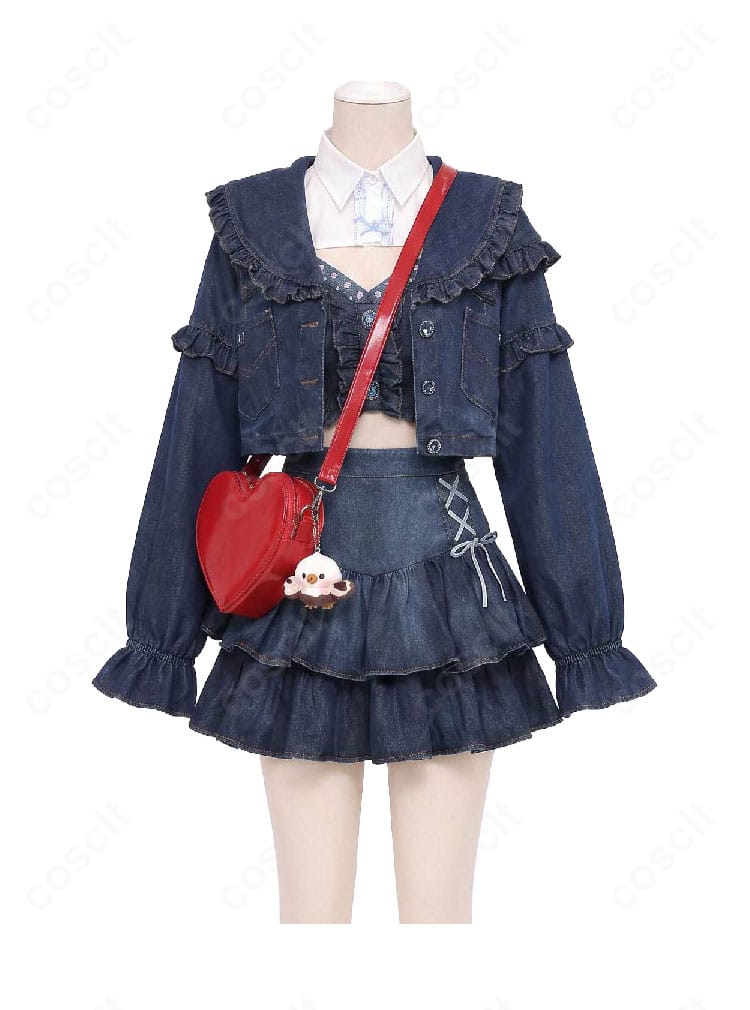 にじさんじ 水面まどか 初の新衣装コスプレ衣装の正面図、ジャケットとビスチェ風トップス、スカートの組み合わせ