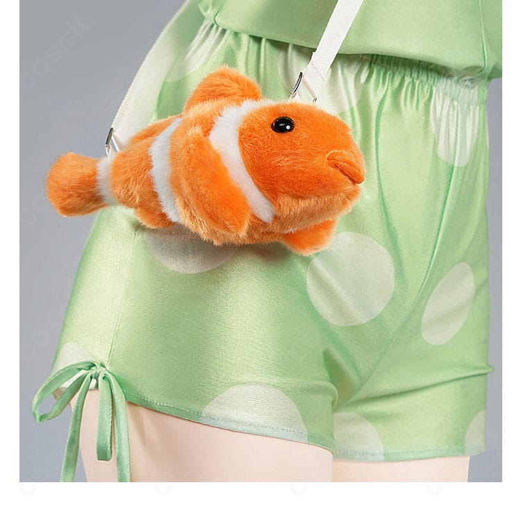 シュエリン水着コスプレ衣装のパンツ部分とグリーンドット柄の詳細