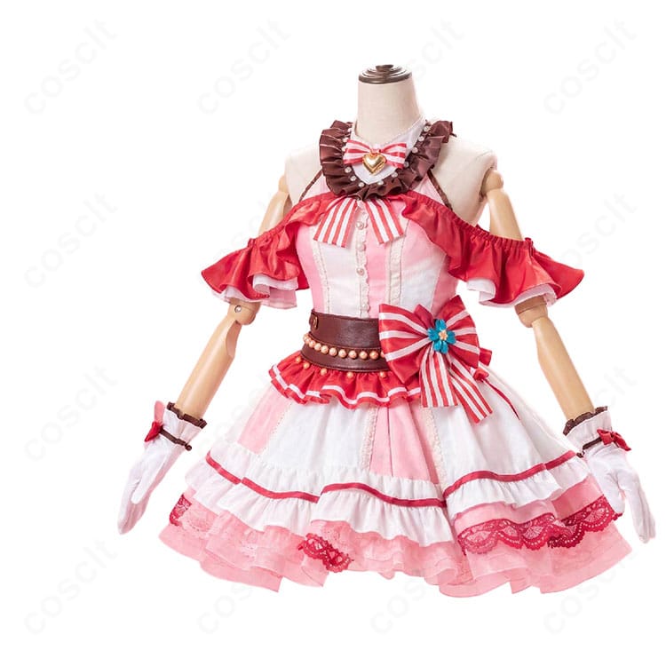 『バンドリ! ガールズバンドパーティ!』丸山彩のキャラクターイメージとピンク×ホワイトのコスプレ衣装