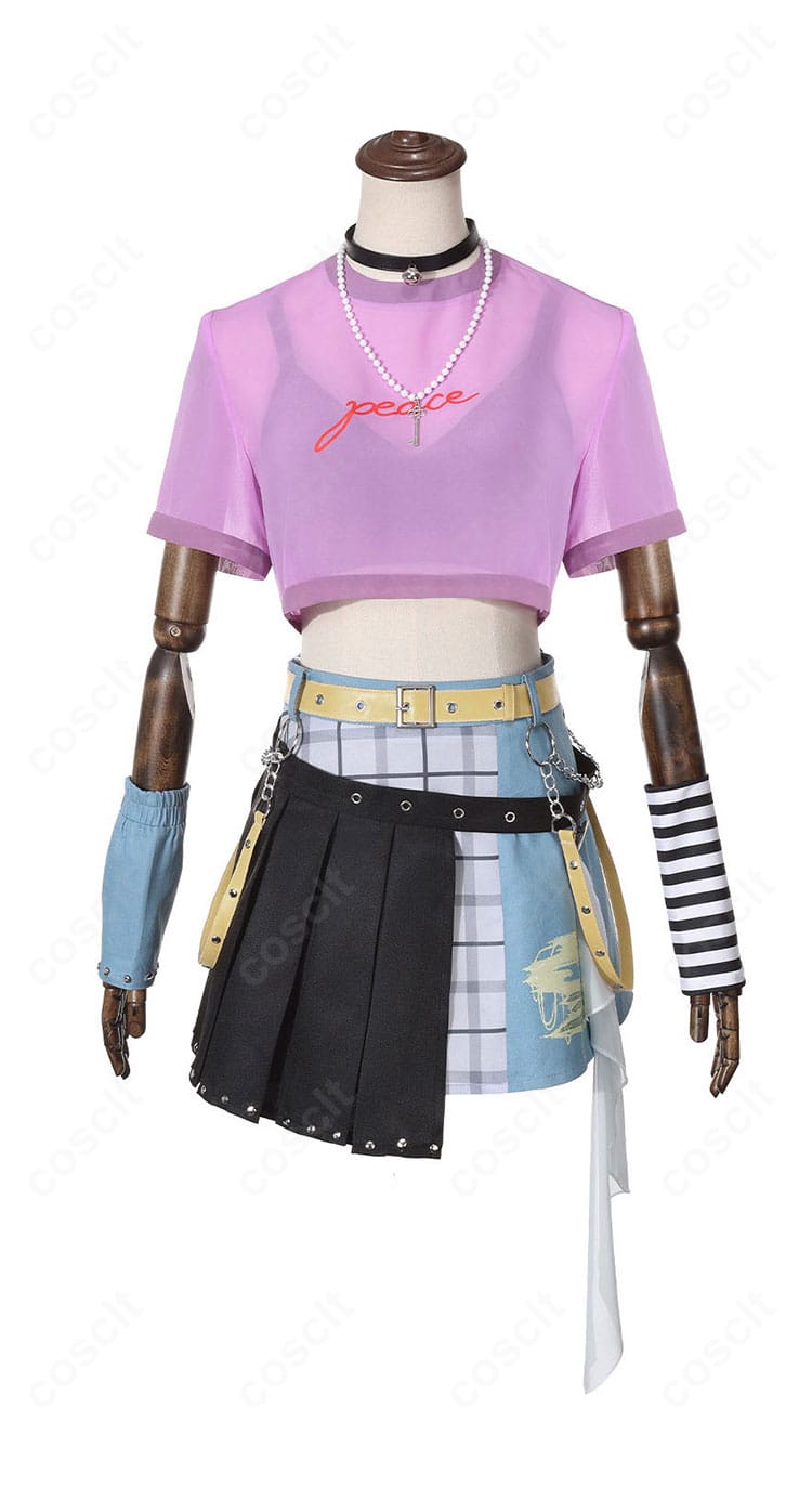 梅里ちえりコスプレ衣装の正面デザインとトップス、ビスチェ、重ねスカートの構成