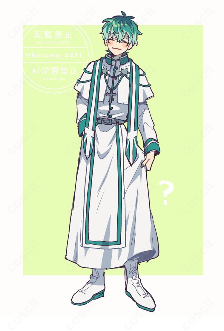 ヒプノシスマイク 白膠木簓 9周年記念PRIEST Ver.コスプレ衣装の正面シルエット