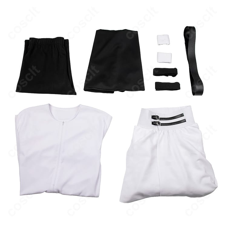 漆羽洋児コスプレ衣装の白黒ケープ、トップス、パンツ、ベルト、包帯セット