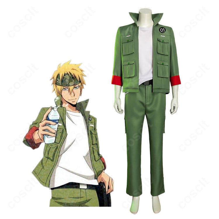 家庭教師ヒットマンREBORN! コロネロのキャラクターイメージとグリーン軍服風コスプレ衣装