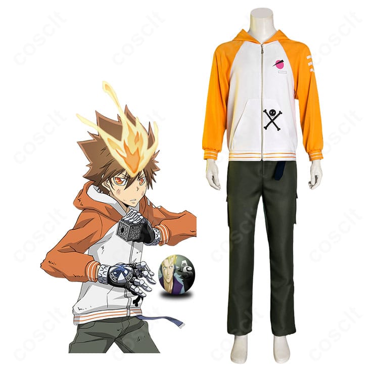 『家庭教師ヒットマンREBORN!』沢田綱吉のキャラクターイメージと未来編オレンジパーカー風コスプレ衣装