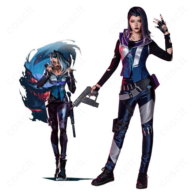 VALORANTのフェイドのキャラクタービジュアルとタクティカルコスプレ衣装の商品比較画像