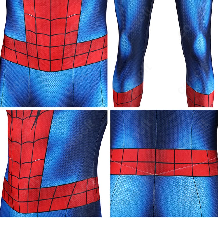 スパイダーマン全身ボディスーツの腰回りと模様のつながり