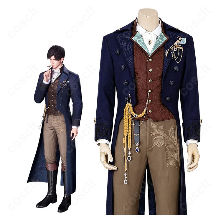 『恋と深空』レイ「心隠す朝霧」のキャラクターイメージとロングコートを含むコスプレ衣装セット