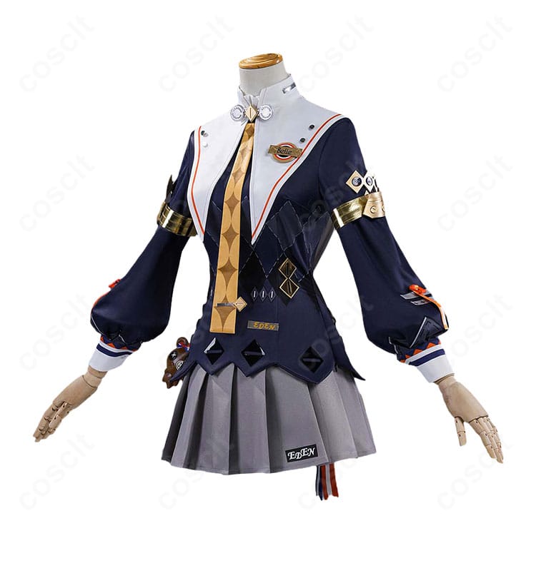 リンの制服風コスプレ衣装を左側から見た袖飾りとスカートの詳細