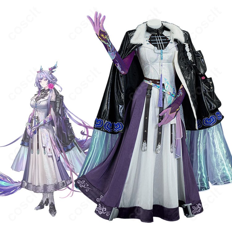 アークナイツのジュンのキャラクターイメージとコスプレ衣装全体を並べた商品紹介画像
