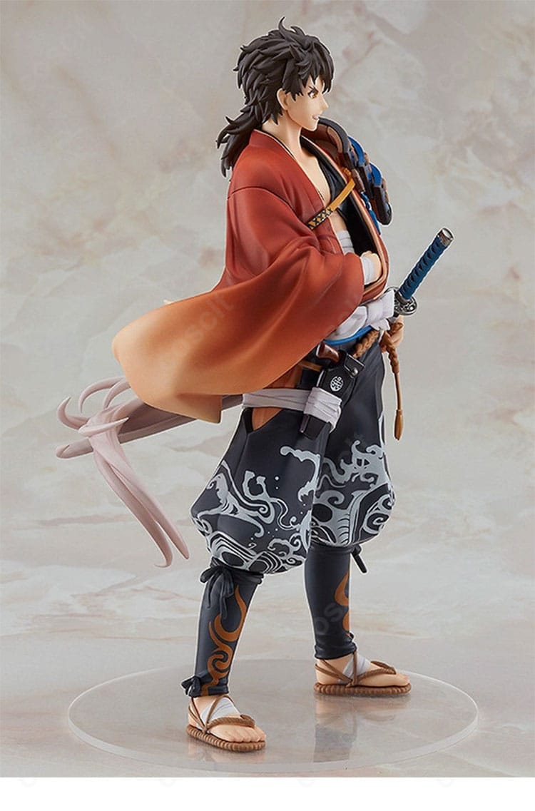 刀剣乱舞ONLINE 陸奥守吉行コスプレ衣装の右側面着用イメージ、肩当てと腰布の立体的な重なりを確認できます