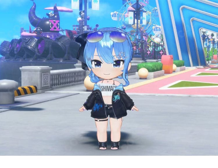 ホロライブ 星街すいせい 水着Ver.衣装のコート、トップス、ショートパンツを見せた正面