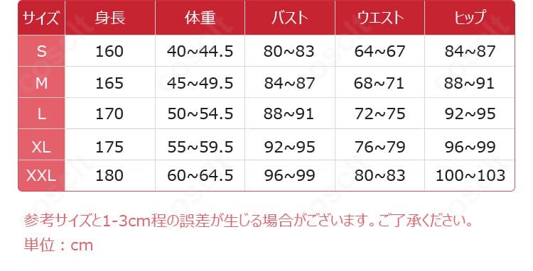 鹿目まどかキュゥべえ着ぐるみパジャマVer.のS・M・L・XL・XXL商品サイズ案内