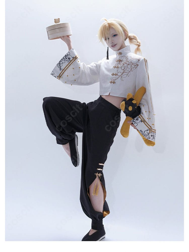 鏡音レン描き下ろしコスプレ衣装の着用イメージと側面シルエット