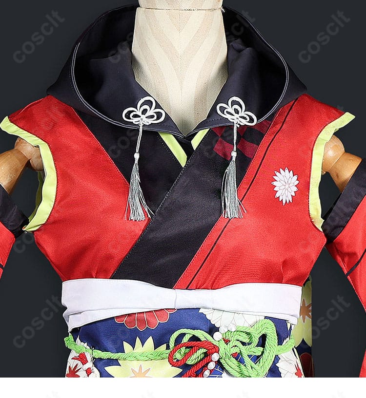 藤田ことね冠菊コスプレ衣装の襟元に施された和風装飾の詳細