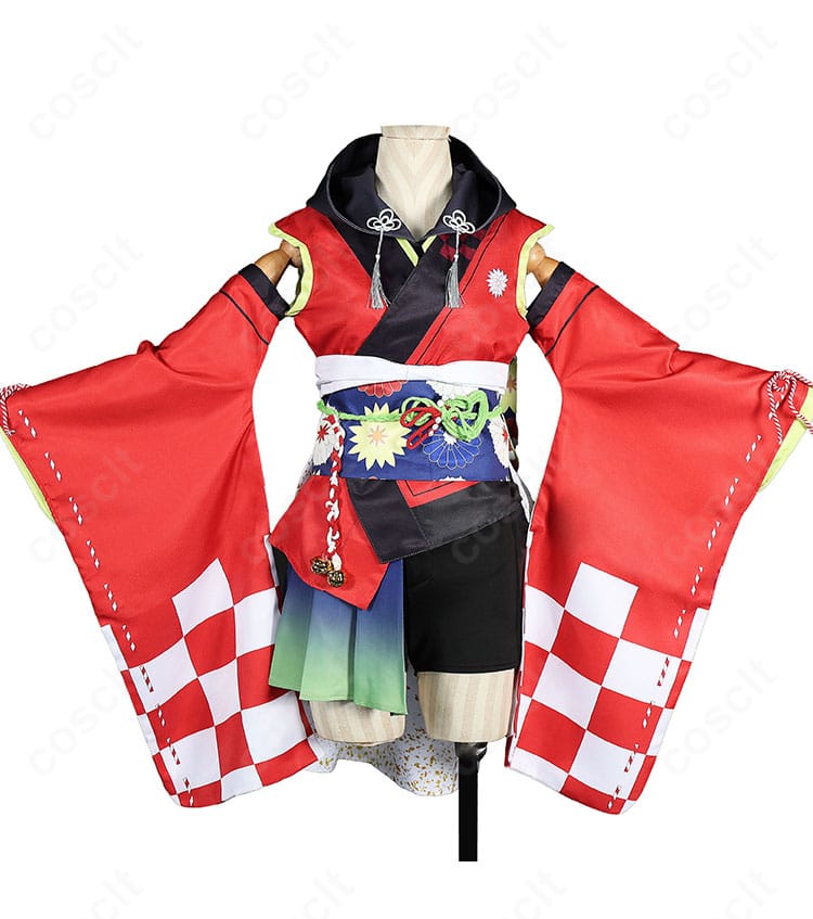藤田ことね冠菊コスプレ衣装の正面デザインと広袖、帯、プリーツスカート