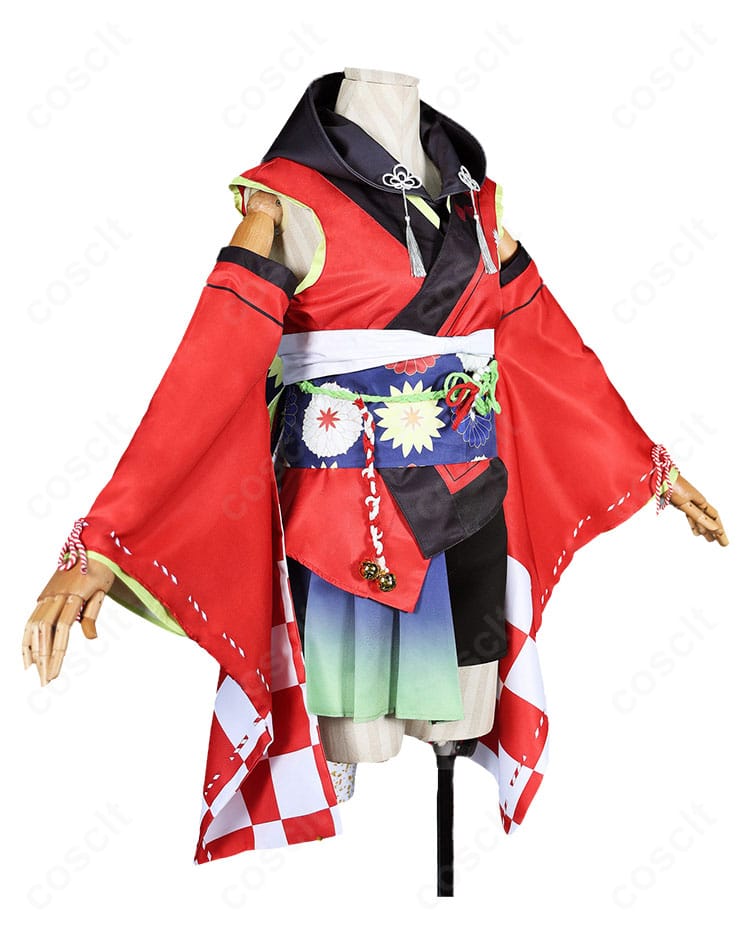 藤田ことね冠菊コスプレ衣装の側面シルエットと腰飾りの重なり