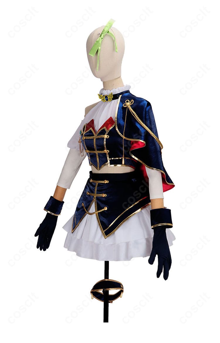 山神カルタ共通衣装コスプレの左側面ディテールとケープ、装飾品の配置