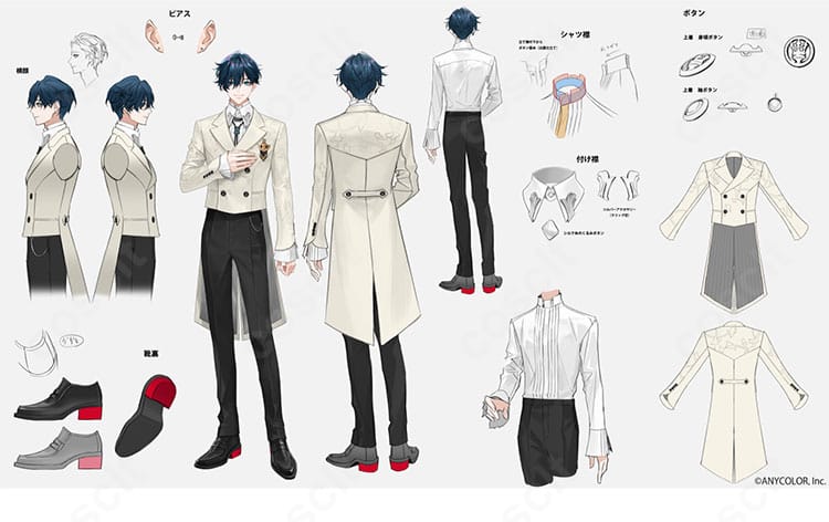 山田龍一郎コスプレ衣装のロングコート、シャツ、ループタイ、パンツを示したセット内容画像