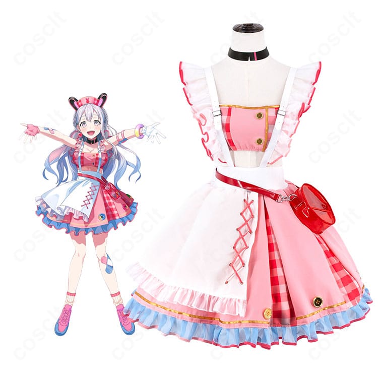 BanG Dream! 夢限大みゅーたいぷ宮永ののかのキャラクター画像とピンクチェックのコスプレ衣装一式