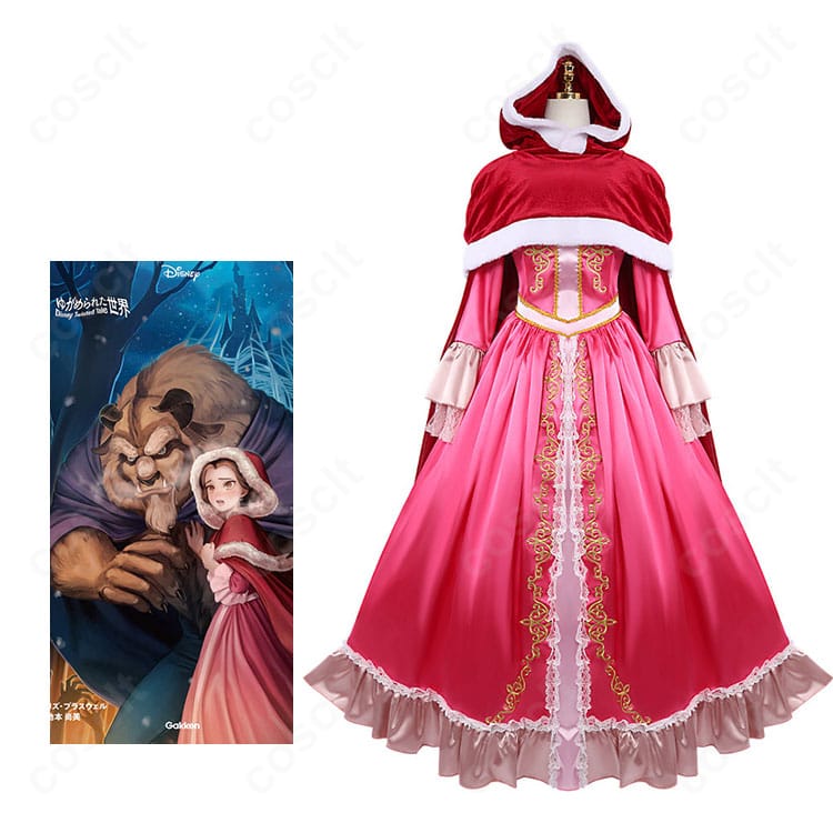 ベルのキャラクターイメージと赤いフード付きケープ衣装の商品比較画像