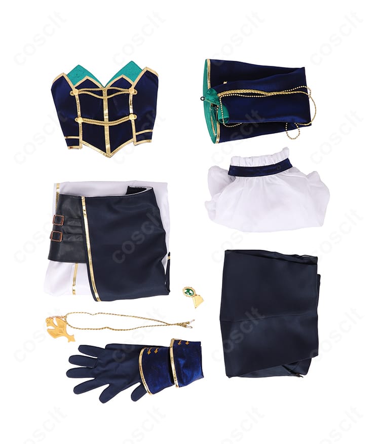 緑仙の共通衣装コスプレ衣装セット内容一覧、マント、ブラウス、コルセット、スカート、パンツ、手袋、装飾品