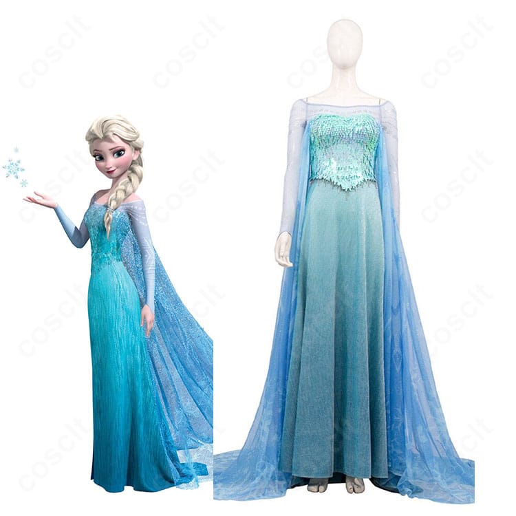 『アナと雪の女王』エルサのキャラクターイメージと氷のドレス商品衣装の比較