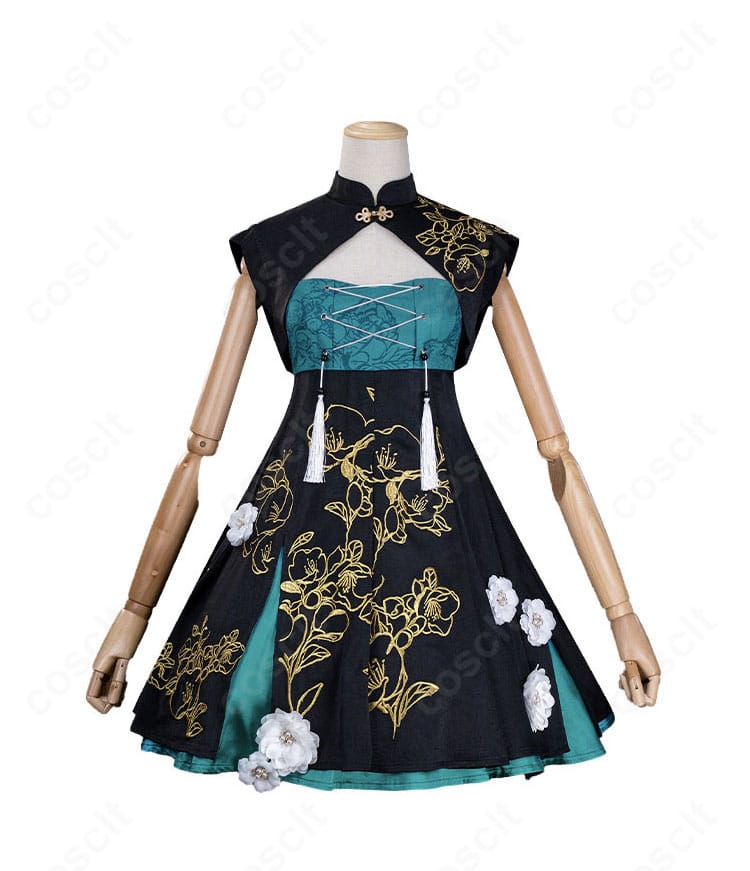初音ミク ツリービレッジカフェ版チャイナ風コスプレ衣装の正面デザイン