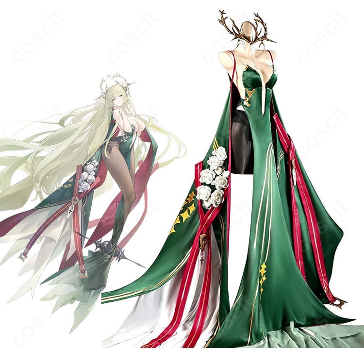アズールレーンのナポリのキャラクター画像と通常衣装の深緑ロングドレスの商品画像