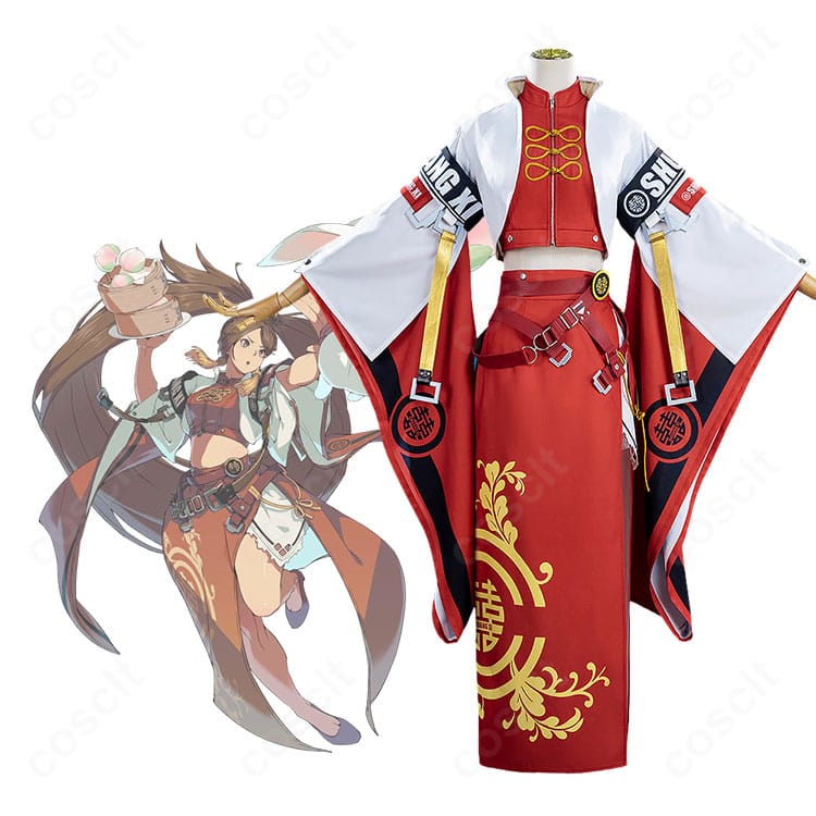 蔵土縁 紗夢のキャラクターイメージと赤白チャイナ風コスプレ衣装の商品比較