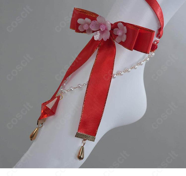 さくらみこコスプレ衣装の足首アクセサリーに付くリボンと花飾り