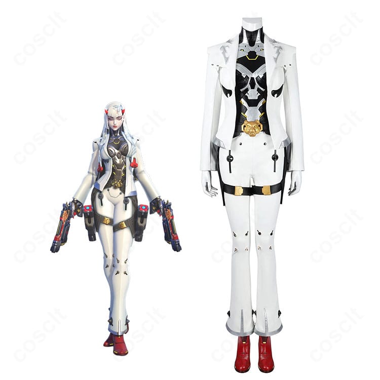 オーバーウォッチ シオンのキャラクター画像とデフォルトスキンのコスプレ衣装を並べた比較画像