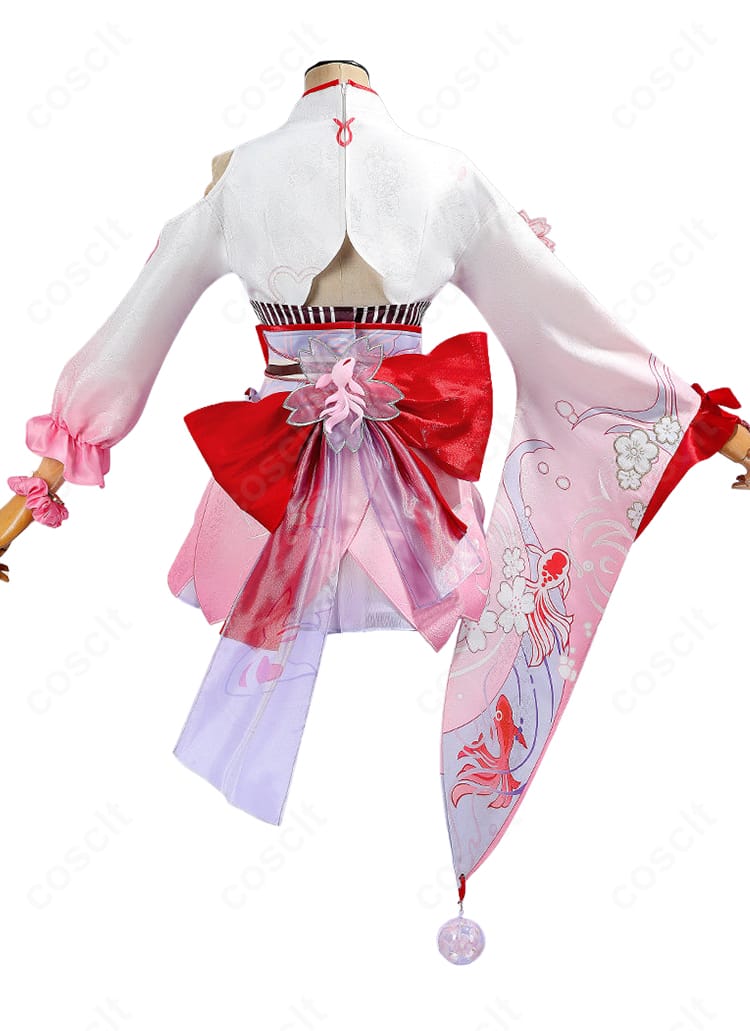緋英「月待つ花時」コスプレ衣装の背面デザインと大きなリボンを確認できる画像