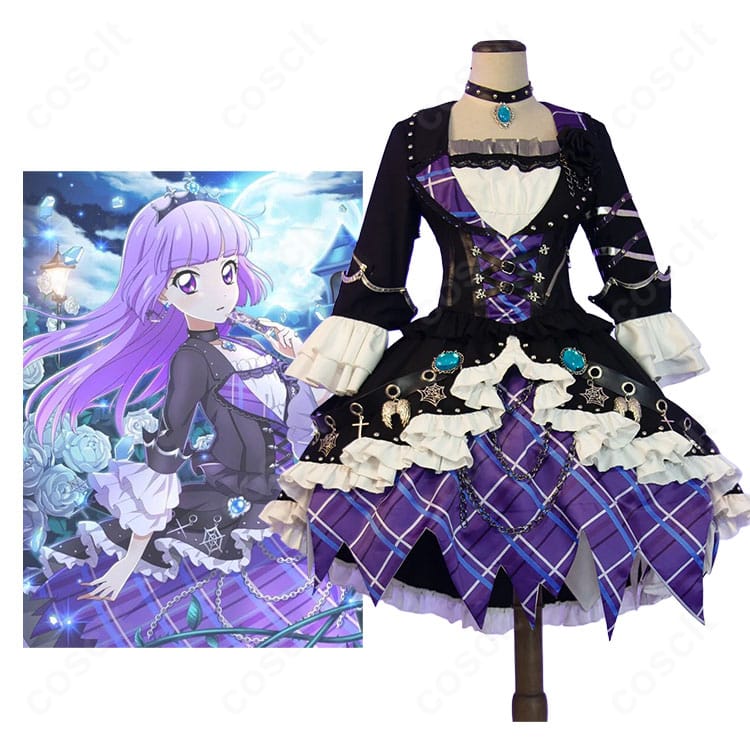 『アイカツ！』氷上スミレのキャラクター画像とブルーエンプレスコーデのコスプレ衣装を並べた比較画像