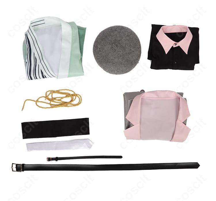 にじさんじ 叢雲カゲツ Dytica Happy Pack 2025 コスプレ衣装のセット内容展示、アウター・和服・シャツ・帯・ネクタイ・腰紐・ベレー帽・チョーカー