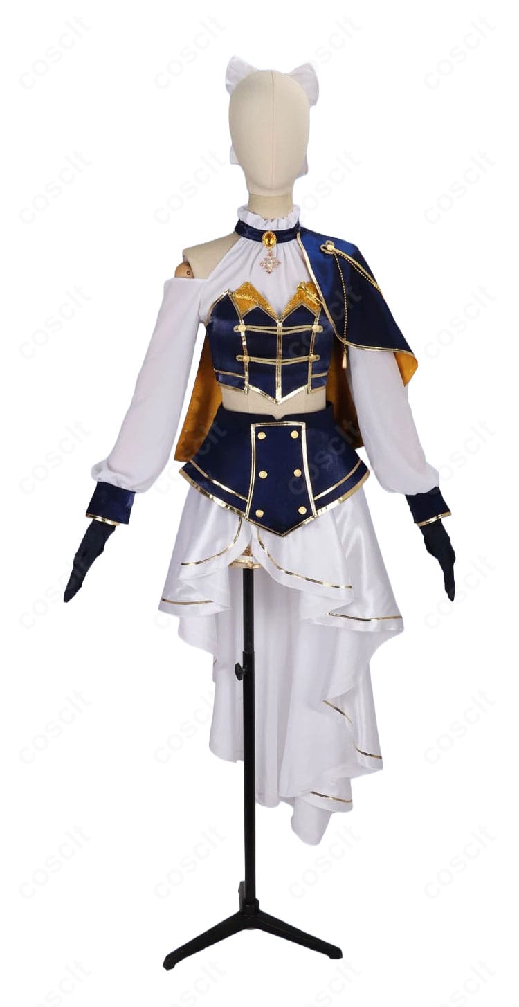 にじさんじ 樋口楓 共通衣装コスプレの正面全体図。コルセット風の胸元や片肩ケープ、スカートを組み合わせたステージ衣装