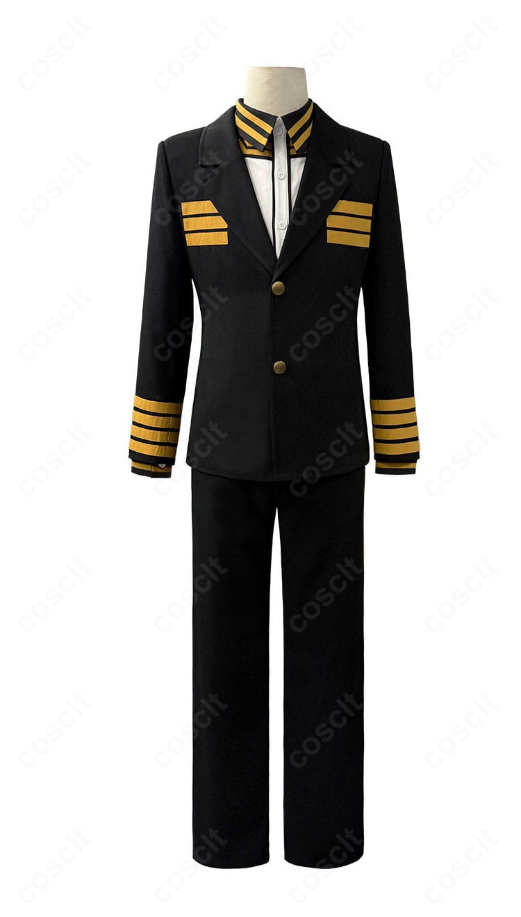 日本三國 大和制服コスプレ衣装の正面画像、黒いジャケットとゴールドのライン装飾を紹介