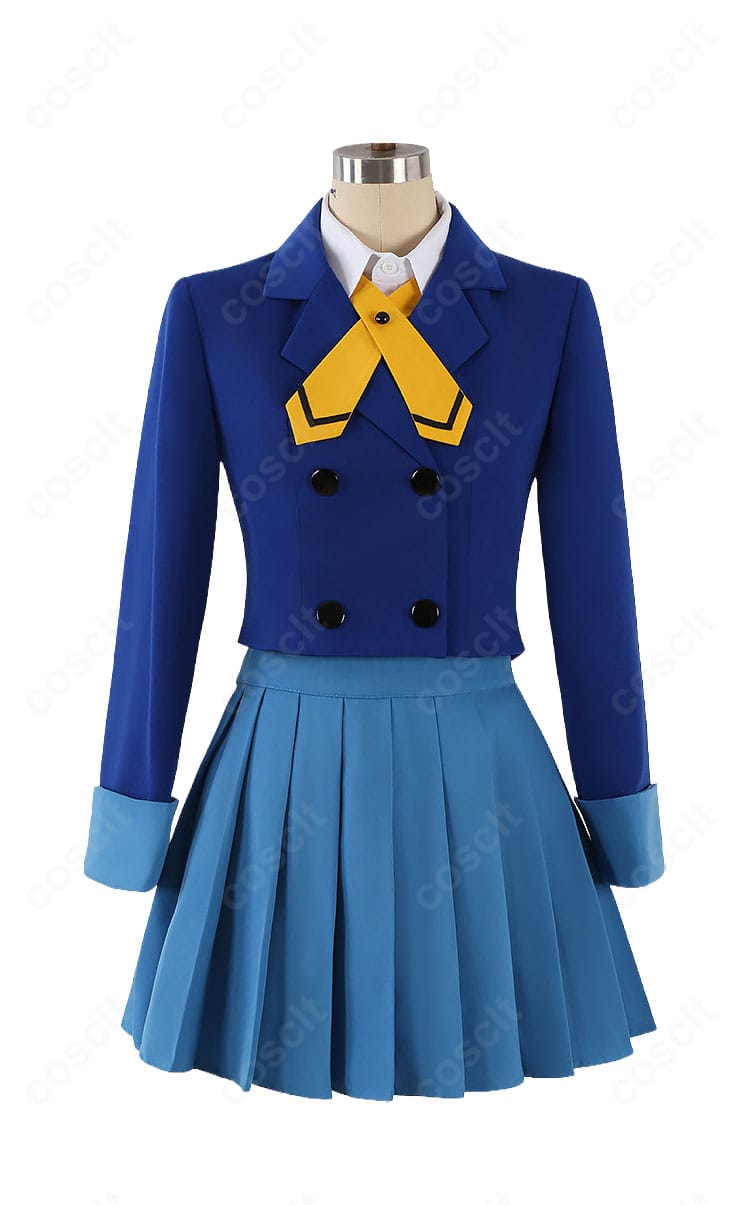 龍咲海 制服コスプレ衣装の正面全体図。ブルーのジャケットと水色のプリーツスカートを組み合わせたスタイル