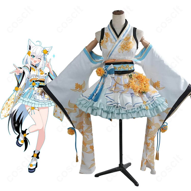 ホロライブ 白上フブキ「狐のお宮でこんこんこん」のキャラクターイラストと商品衣装の比較画像