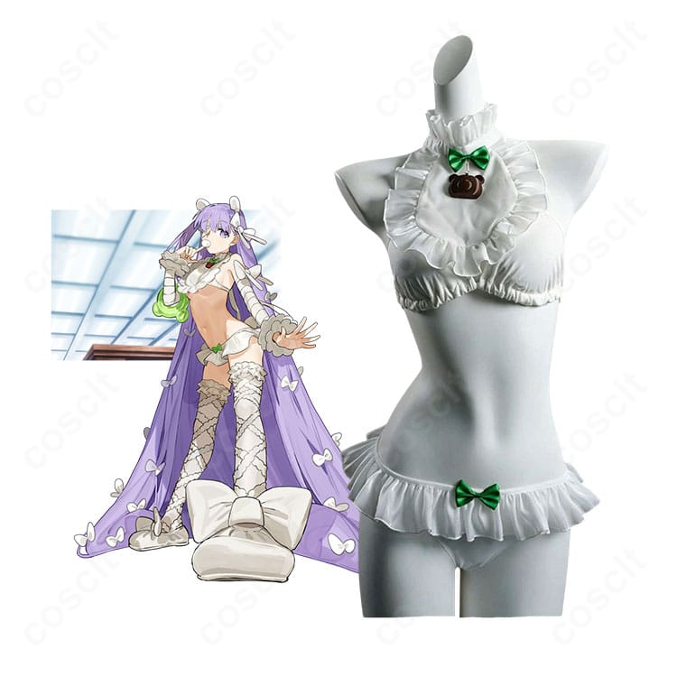 Fate/Grand Order 水着キングプロテア 霊基再臨第3段階のキャラクター画像とコスプレ衣装の商品写真を比較した画像