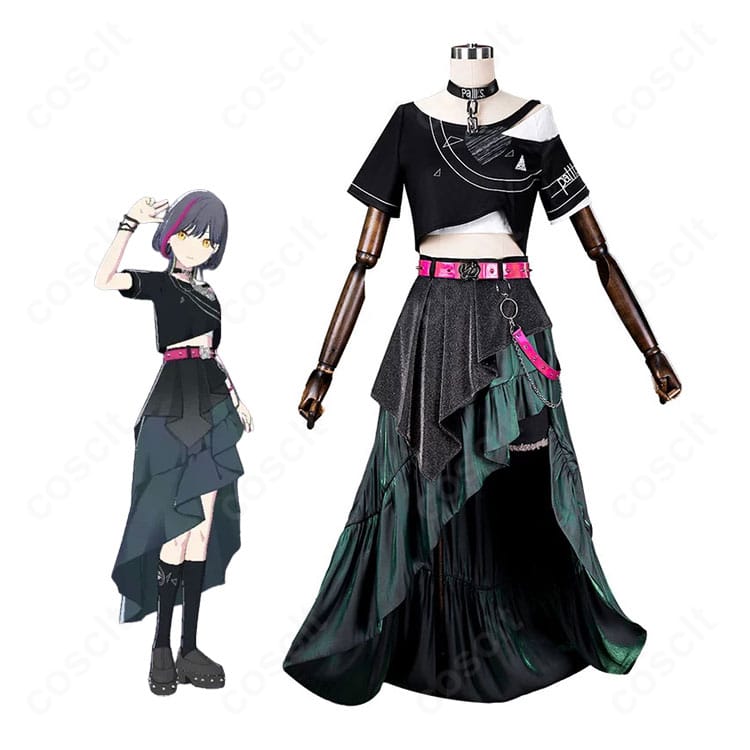 プロジェクトセカイ 白石杏 PaⅢ.SENSATION 特訓前のキャラクターイラストとコスプレ衣装を並べた画像