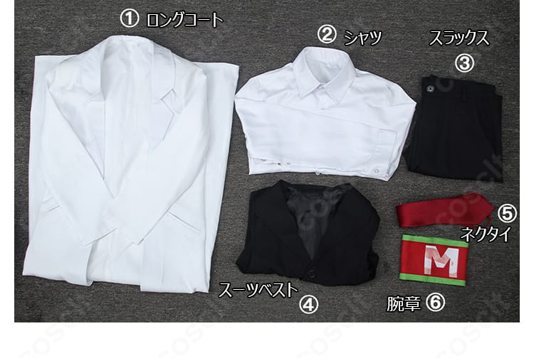 Limbus Company ホーエンハイム 過去Ver. ロングコート・シャツ・スラックス・スーツベスト・ネクタイ・腕章の6点セット内容