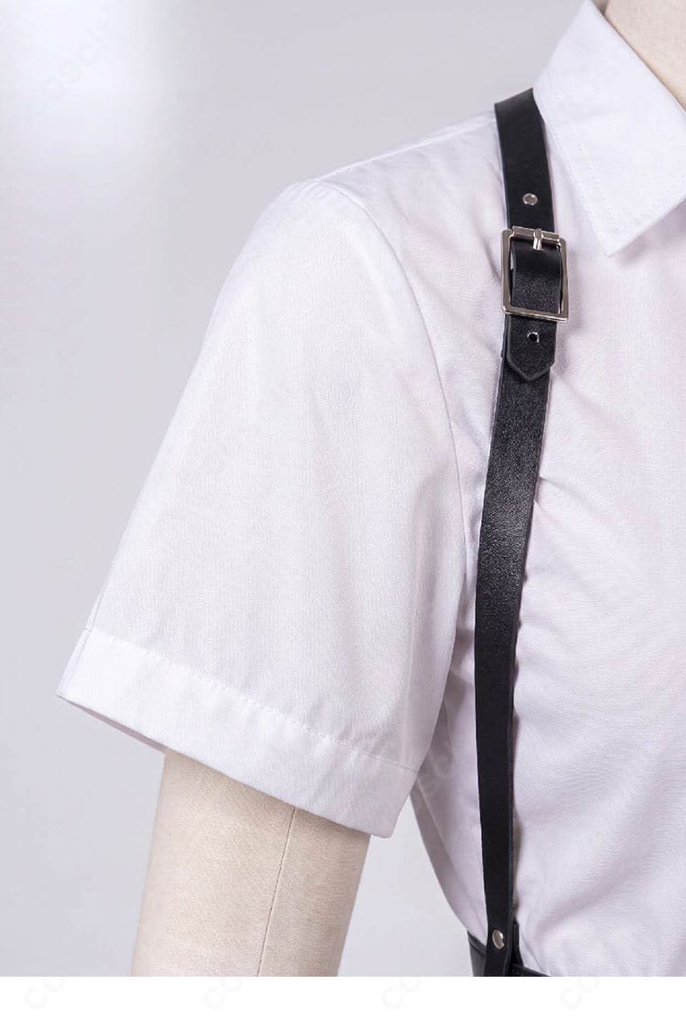 ホロライブEnglish ラオーラ・パンテーラのオタク女子制服衣装、肩まわりのストラップ装飾の詳細画像