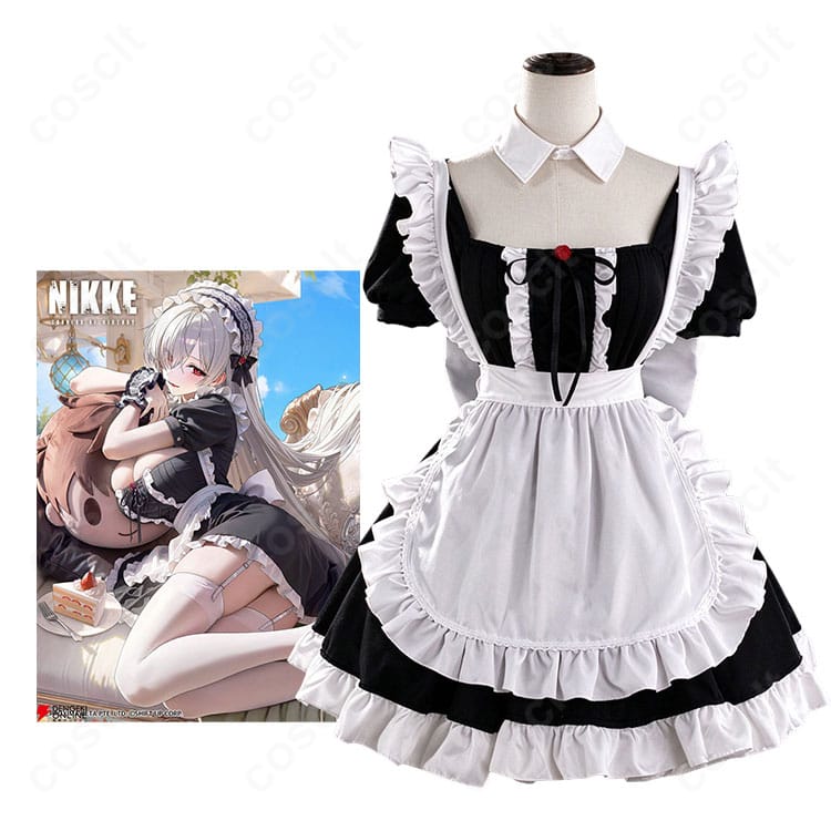勝利の女神:NIKKE シンデレラ「グラスカーテシー」のキャラクター画像とメイド服コスプレ衣装の比較